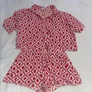 Red and White Geometric Patterned Romper
